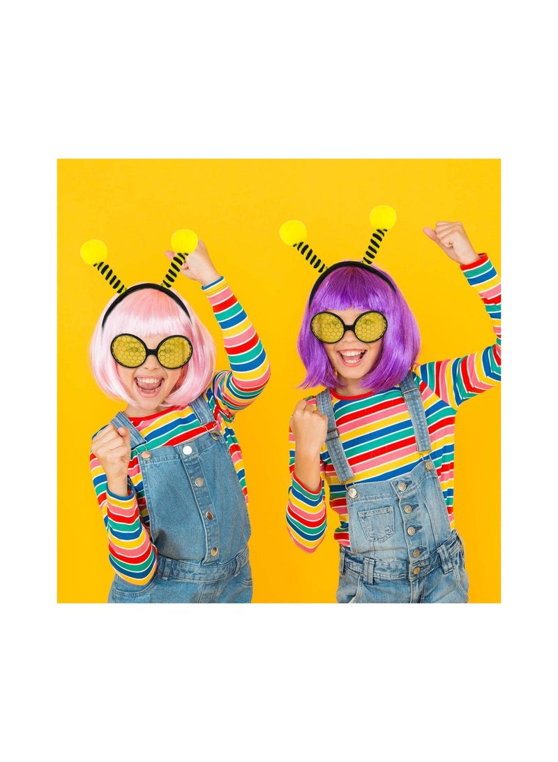8 Pack Bee Headband and Glasses Set Antenna Headband Boppers with Sun Honey Costumes for Fancy Dress Party Decoration - Image 3